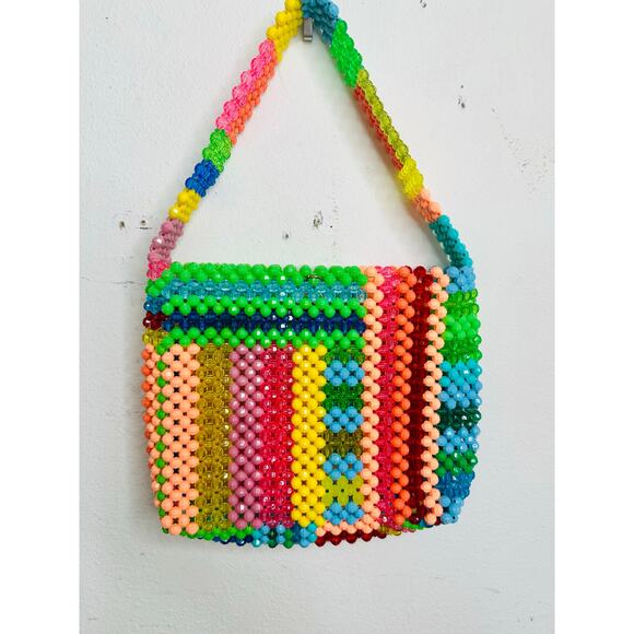 SUSAN ALEXANDRA Rainbow Colorful Beaded Beautiful Geometric Top Handle Bag - Picture 9 of 16